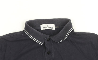 Stone Island Mens Navy Slim Fit Long Sleeve Polo Shirt Size L