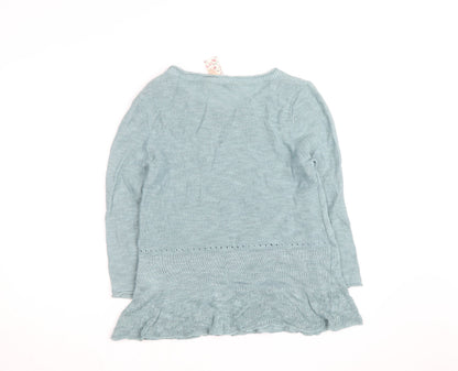 White Stuff Women's Blue V-Neck Cotton Linen Jumper Size 12