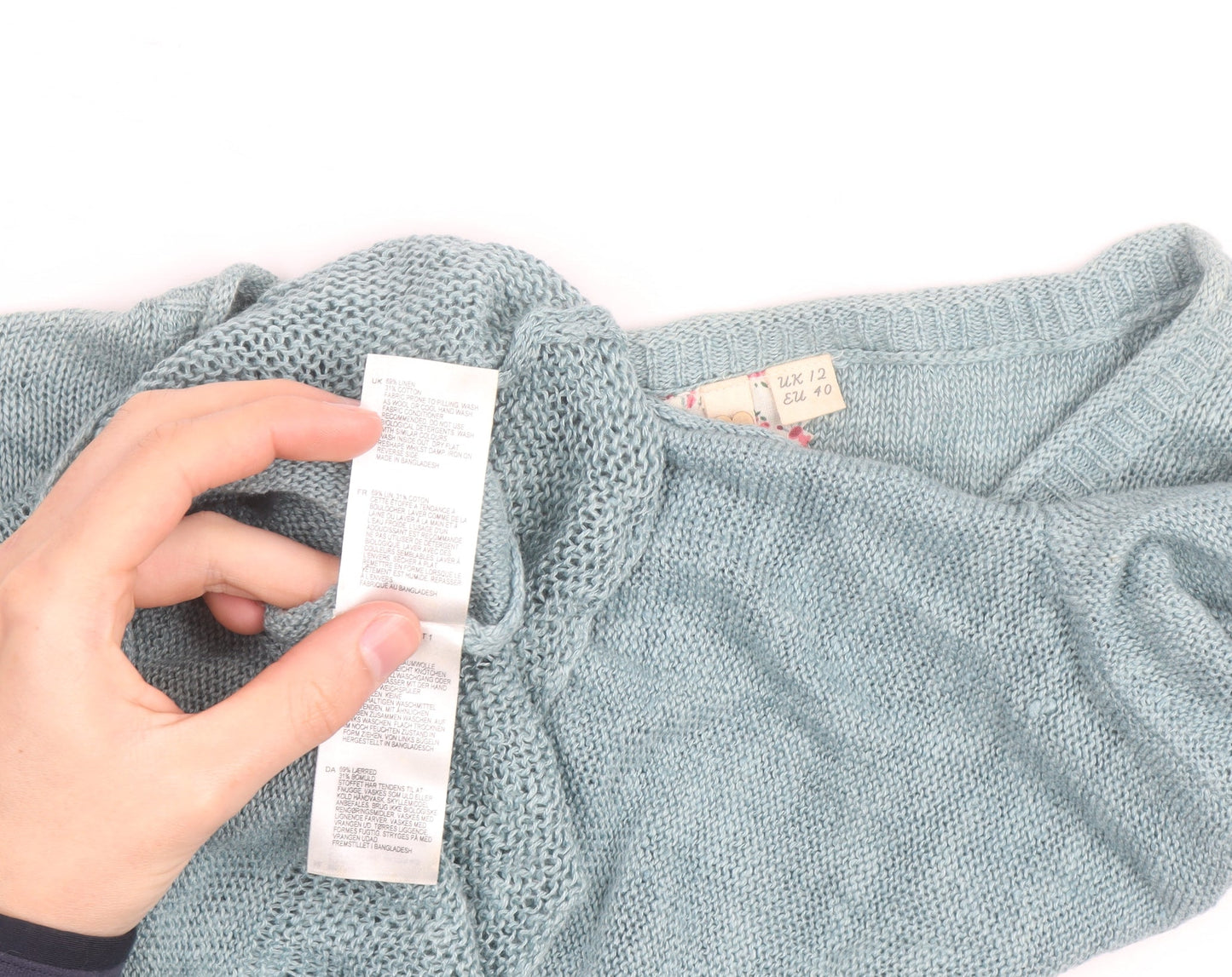 White Stuff Women's Blue V-Neck Cotton Linen Jumper Size 12