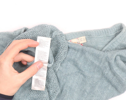 White Stuff Women's Blue V-Neck Cotton Linen Jumper Size 12