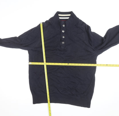 Tommy Hilfiger Men’s Blue Henley Cotton Jumper M Classic Style