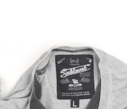 Sublevel Men's Grey V-Neck Cotton Knit Pullover Jumper Size L