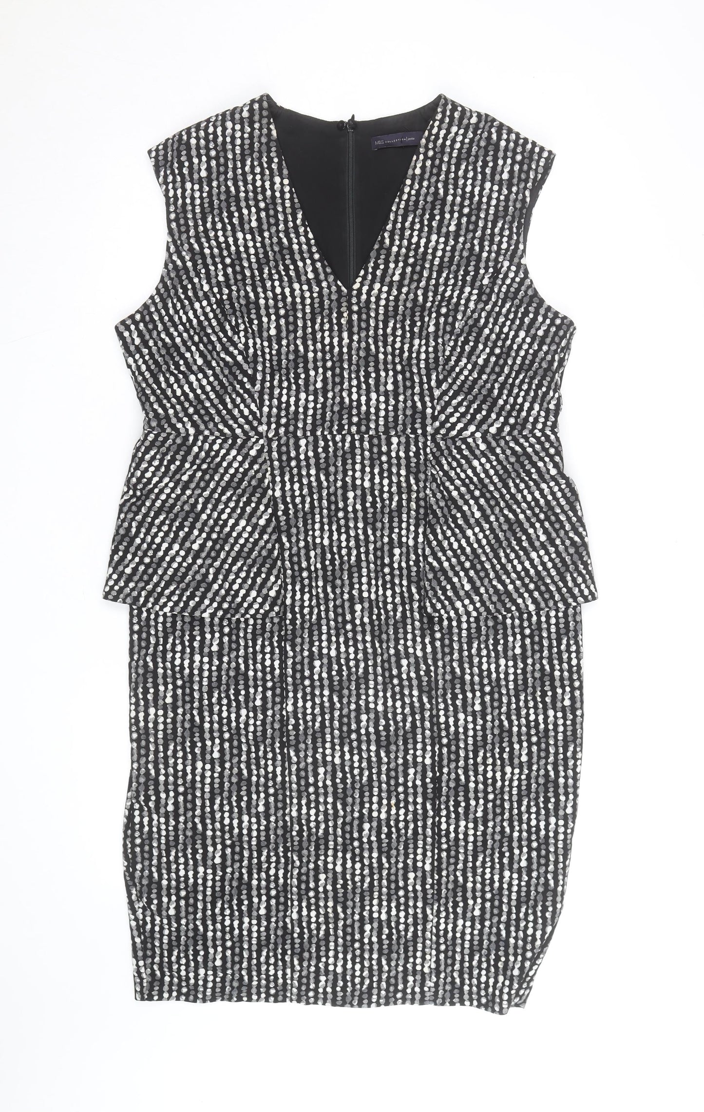 Marks and Spencer Women's Black Geometric Peplum V-Neck Dress Size 18