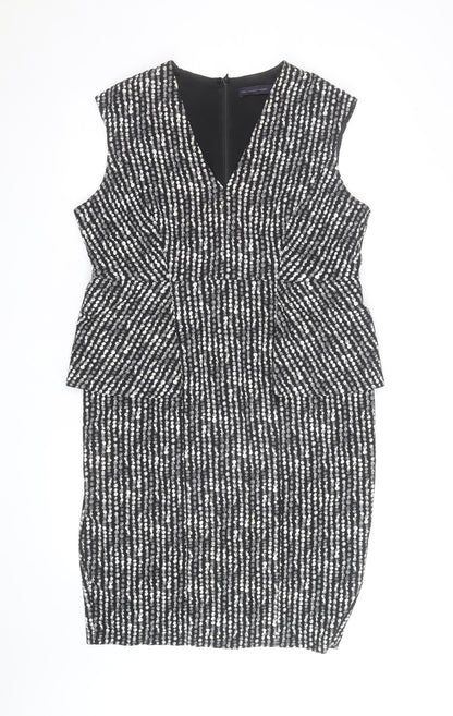 Marks and Spencer Women's Black Geometric Peplum V-Neck Dress Size 18