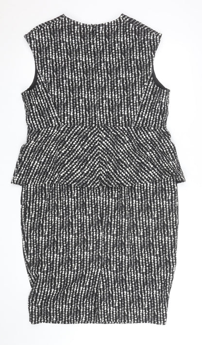 Marks and Spencer Women's Black Geometric Peplum V-Neck Dress Size 18