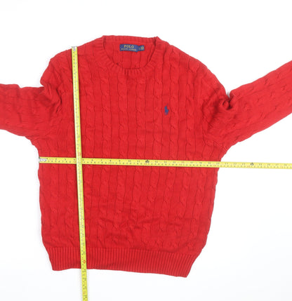 Ralph Lauren Womens Red Cable Knit Cotton Pullover Jumper Size L