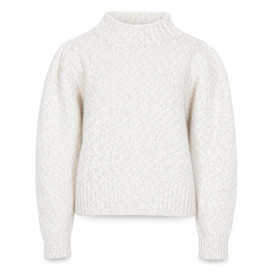 Mango Women Ivory Wool Blend Mock Neck Puff Sleeve Jumper Size 12