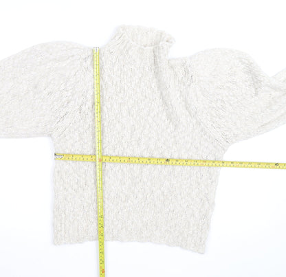 MNG Women Ivory Wool Blend Mock Neck Puff Sleeve Jumper Size 12