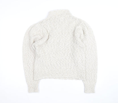 MNG Women Ivory Wool Blend Mock Neck Puff Sleeve Jumper Size 12