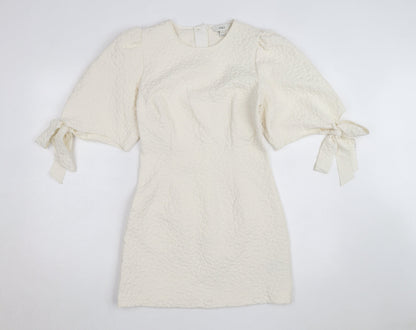 Marks and Spencer Women’s Ivory Petite Shift Dress Size 8 Puff Sleeve