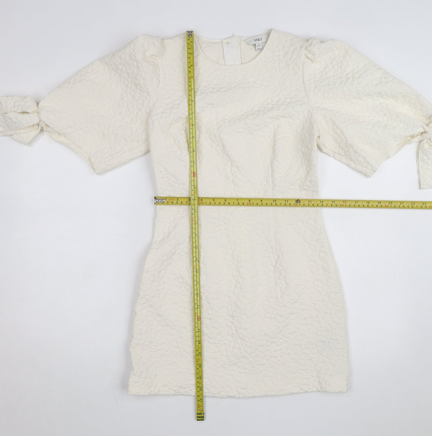 Marks and Spencer Women’s Ivory Petite Shift Dress Size 8 Puff Sleeve
