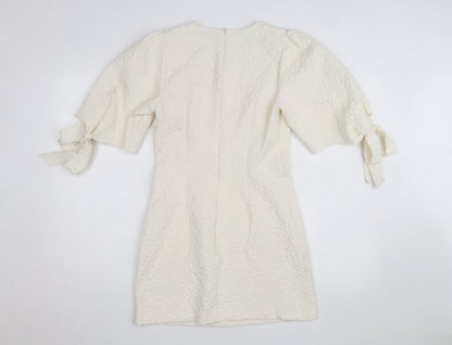 Marks and Spencer Women’s Ivory Petite Shift Dress Size 8 Puff Sleeve