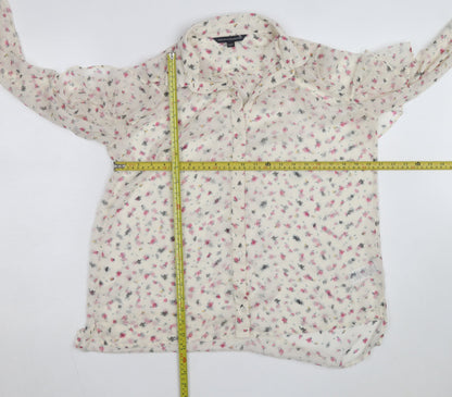 French Connection Women Ivory Floral Chiffon Button Blouse Size 6