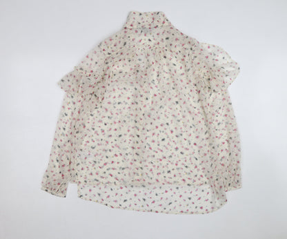 French Connection Women Ivory Floral Chiffon Button Blouse Size 6