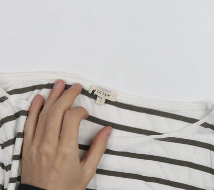 Jigsaw Men's White Striped Long Sleeve Cotton Top Size S