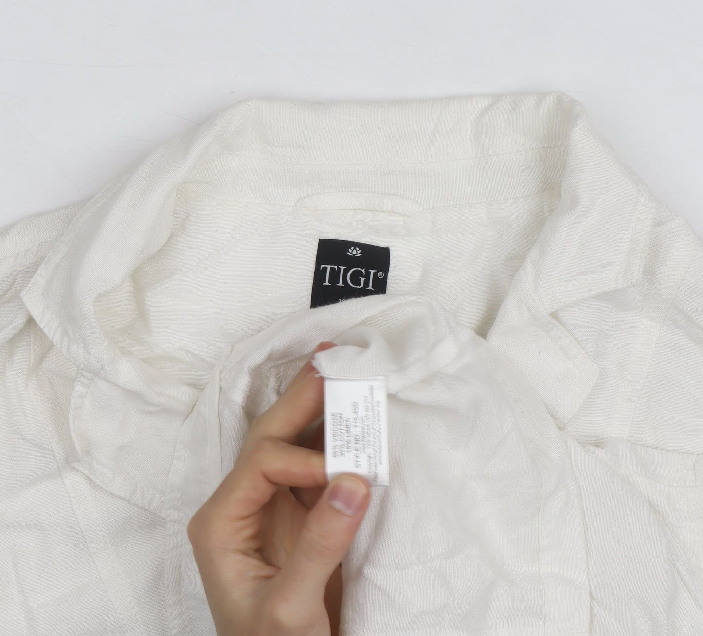 TIGI Womens White Linen Blend Sleeveless Blouse Size 18