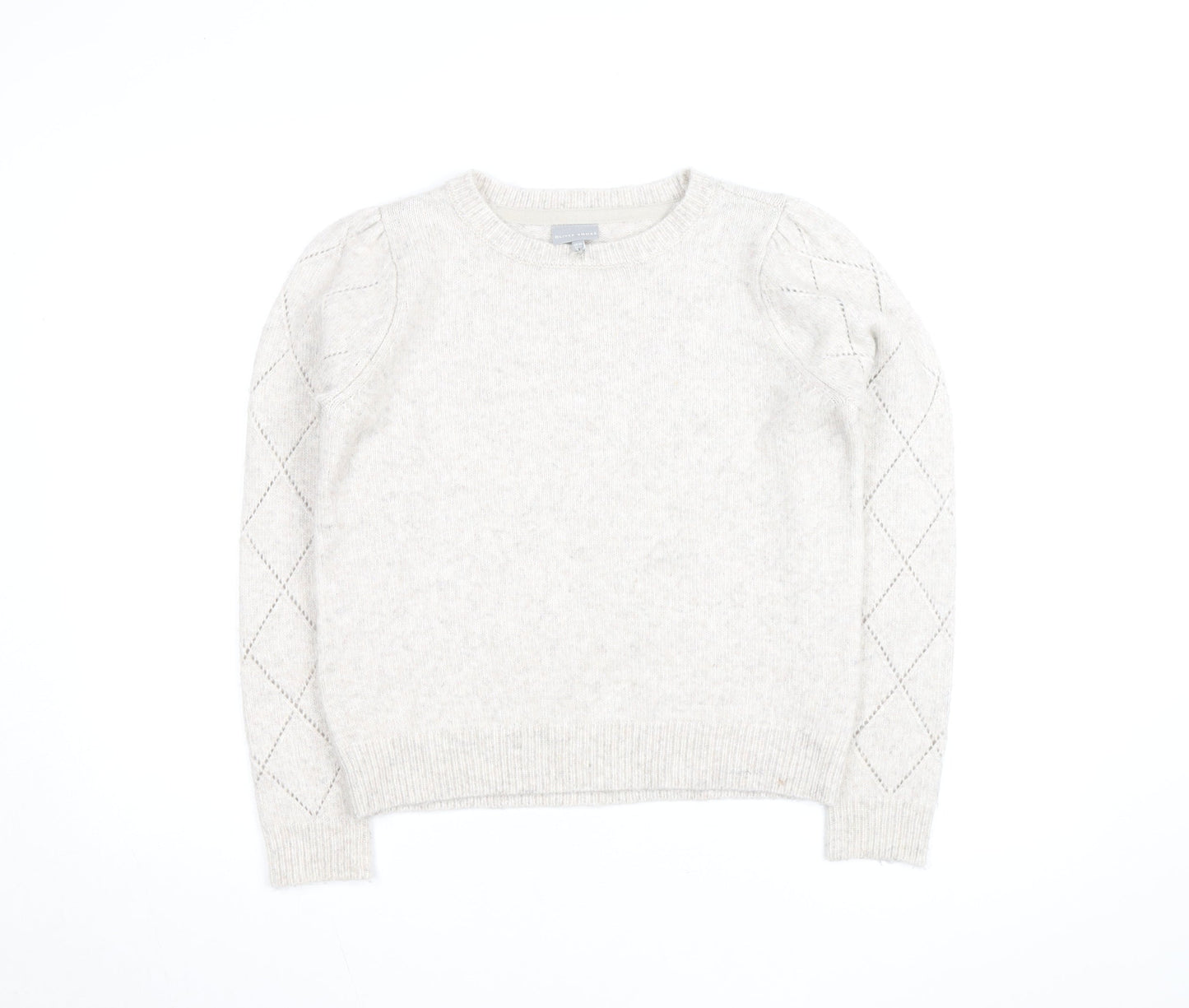 Oliver Bonas Women’s Beige Knit Argyle Puff Sleeve Jumper Size 10