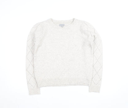 Oliver Bonas Women’s Beige Knit Argyle Puff Sleeve Jumper Size 10