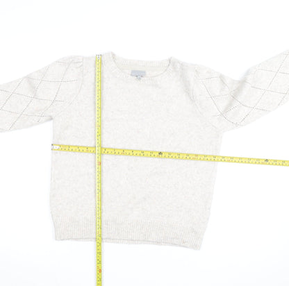 Oliver Bonas Women’s Beige Knit Argyle Puff Sleeve Jumper Size 10