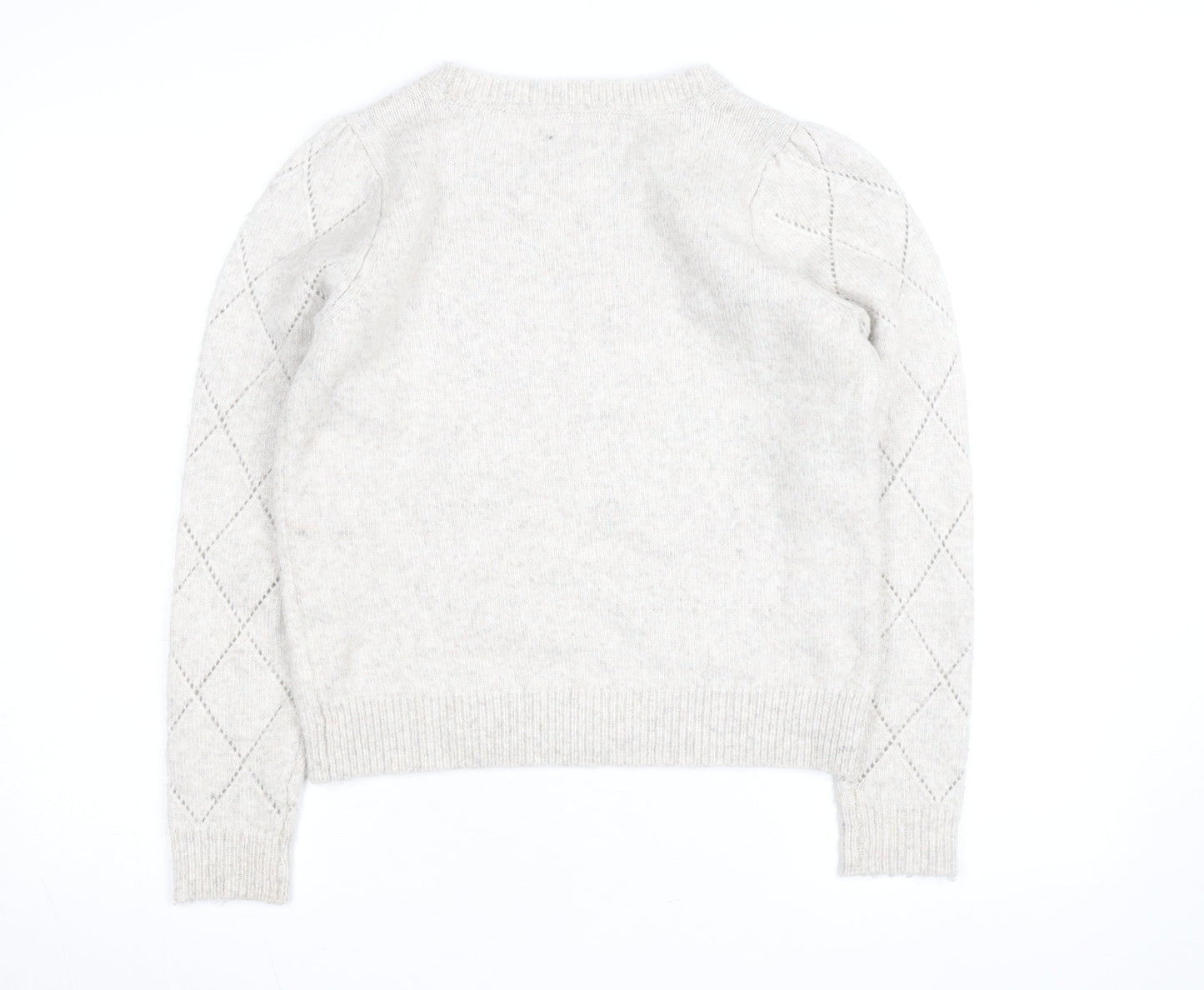 Oliver Bonas Women’s Beige Knit Argyle Puff Sleeve Jumper Size 10