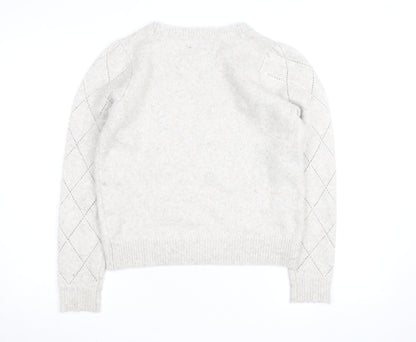 Oliver Bonas Women’s Beige Knit Argyle Puff Sleeve Jumper Size 10