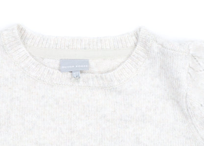 Oliver Bonas Women’s Beige Knit Argyle Puff Sleeve Jumper Size 10