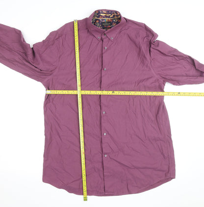 Next Signature Men’s Purple Cotton Button-Down Shirt Regular Fit 17”