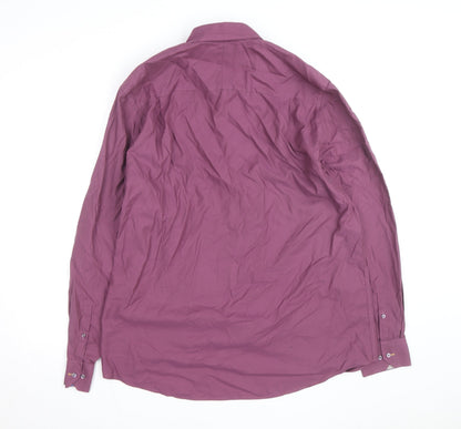 Next Signature Men’s Purple Cotton Button-Down Shirt Regular Fit 17”