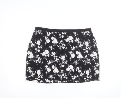 Oasis Womens Black Floral Short Pencil Skirt Size 16
