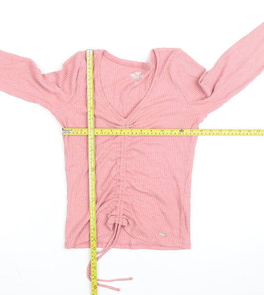 Hollister Women Pink Slim Fit V-Neck Ribbed Jumper Size M