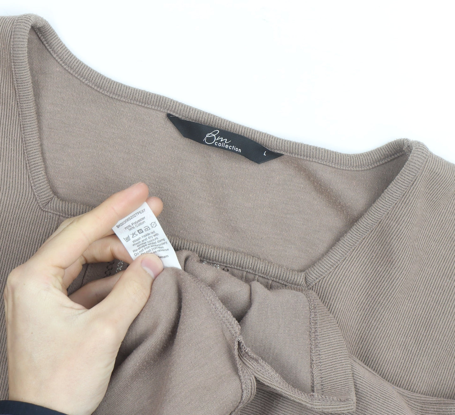 BM Collection Womens Beige Henley Jumper L Long Sleeve Cotton Blend