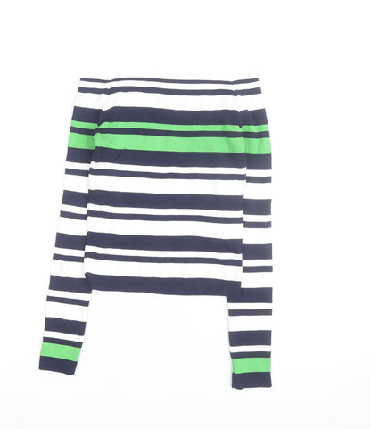 Topshop Women Blue Green Striped Boat Neck Jumper Size 10