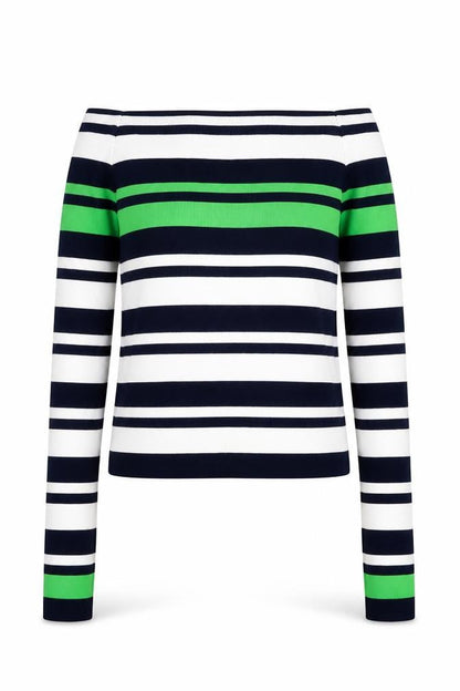 Topshop Women Blue Green Striped Boat Neck Jumper Size 10