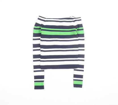 Topshop Women Blue Green Striped Boat Neck Jumper Size 10