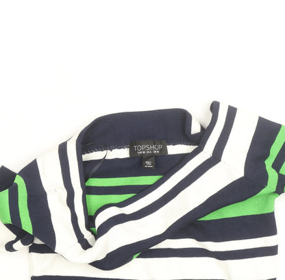 Topshop Women Blue Green Striped Boat Neck Jumper Size 10