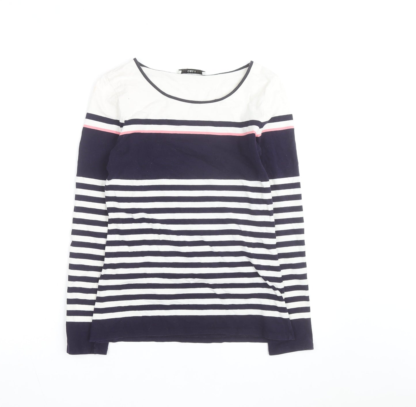 Oasis Women Blue White Striped Long Sleeve Cotton Top S