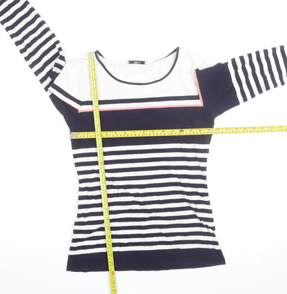 Oasis Women Blue White Striped Long Sleeve Cotton Top S