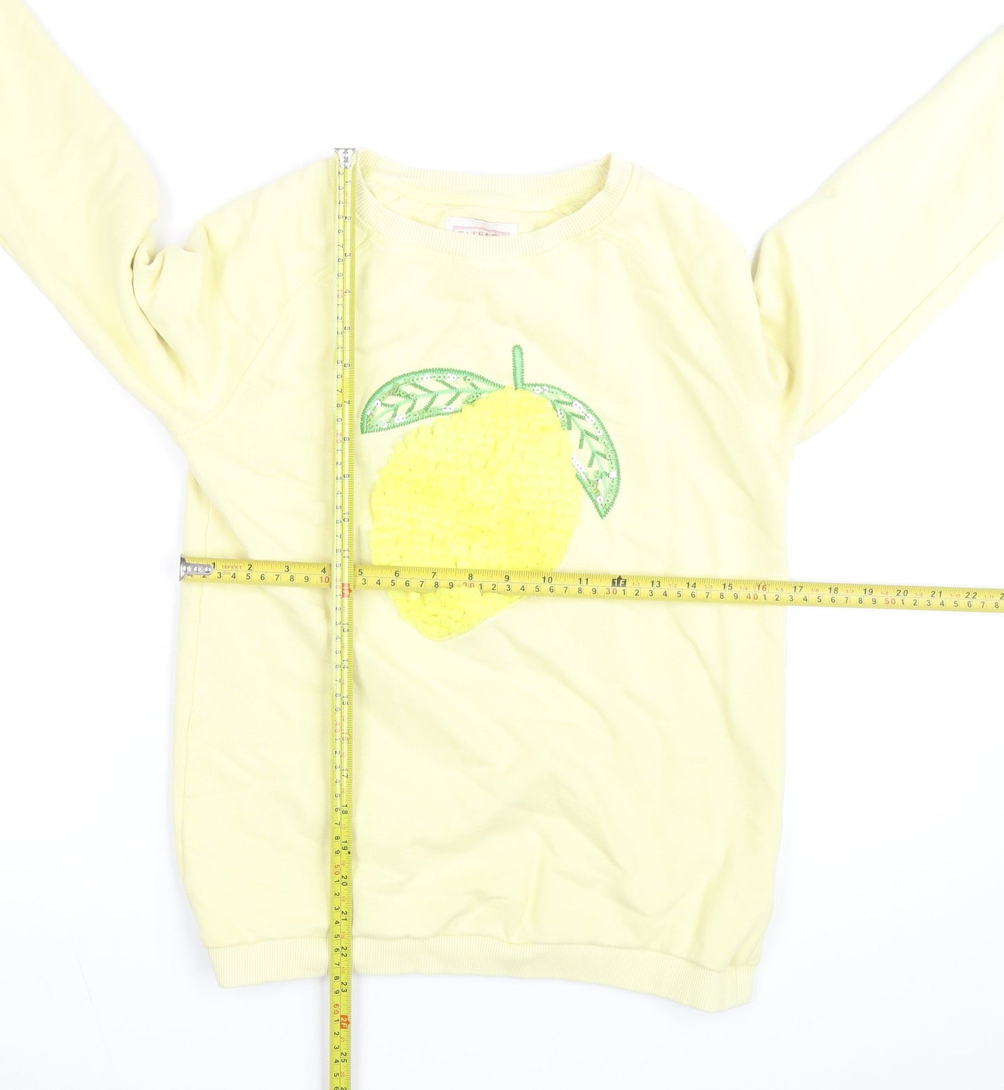 FatFace Teens Yellow Lemon Sequin Pullover Sweatshirt 12 Slim
