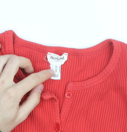 River Island Women Red Ribbed Button Cardigan Size 10