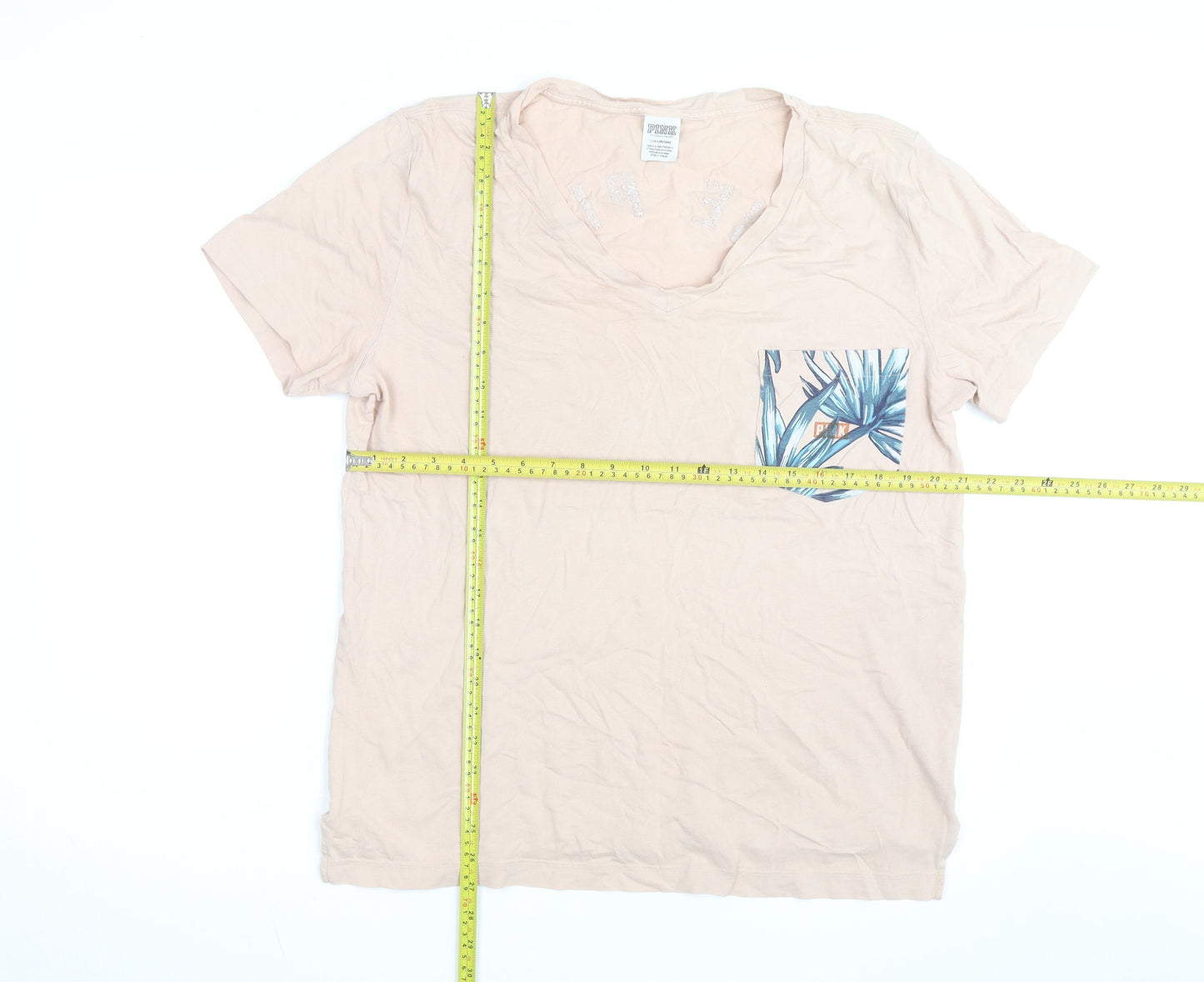 Victoria's Secret PINK Womens Beige Sequin Pocket T-Shirt Size L