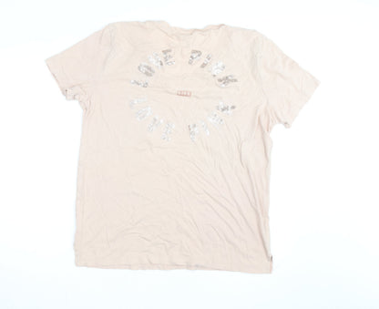 Victoria's Secret PINK Womens Beige Sequin Pocket T-Shirt Size L