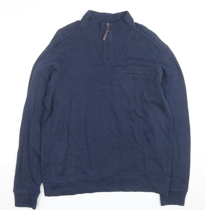 Duluth Trading Co Men's Blue Cotton 1/4 Zip Jumper Size L Relaxed Fit