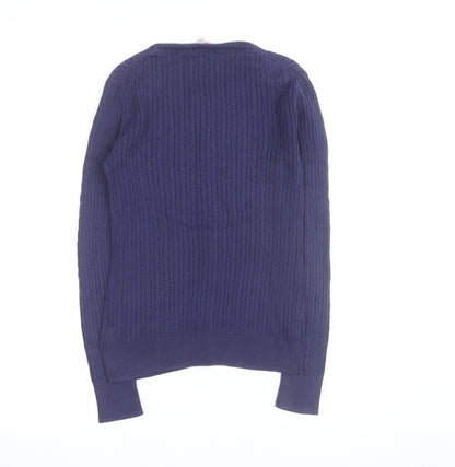 Crew Clothing Co Women's Navy Cotton Cable Knit Cardigan Size 10