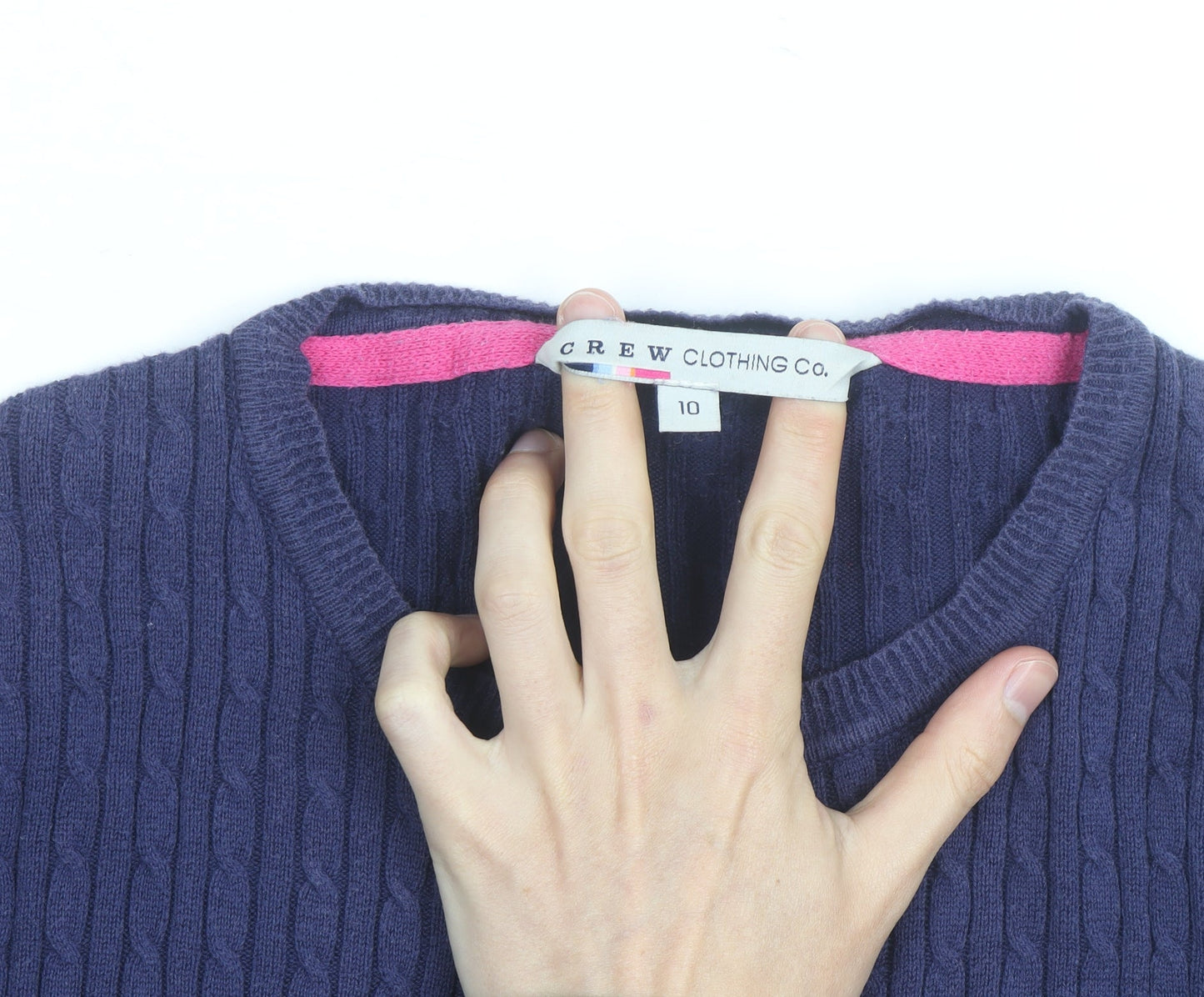 Crew Clothing Co Women's Navy Cotton Cable Knit Cardigan Size 10