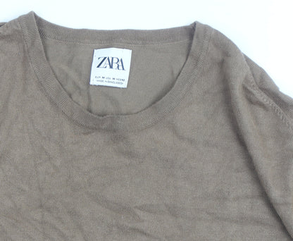 Zara Men Beige Cotton Blend Crew Neck Pullover Jumper M