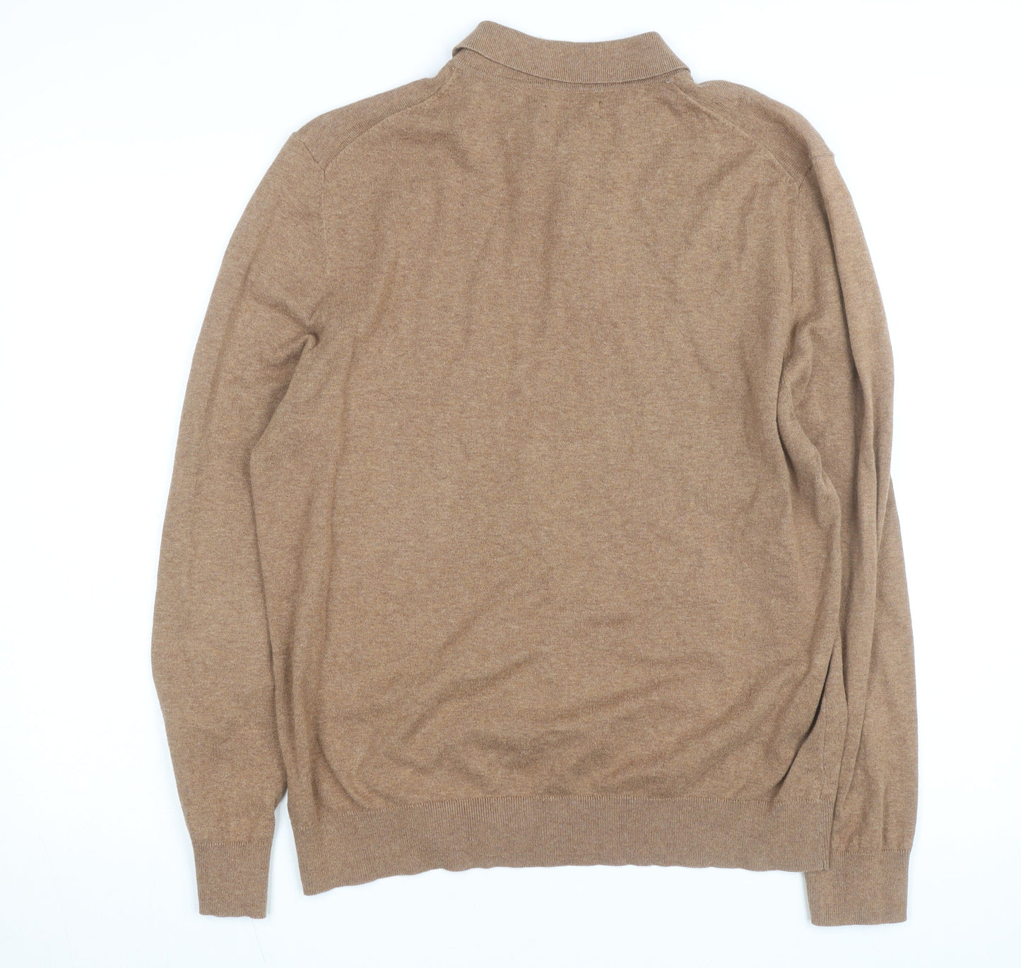 Burton Menswear Men’s Brown Cotton Cashmere Long Sleeve Polo Shirt L