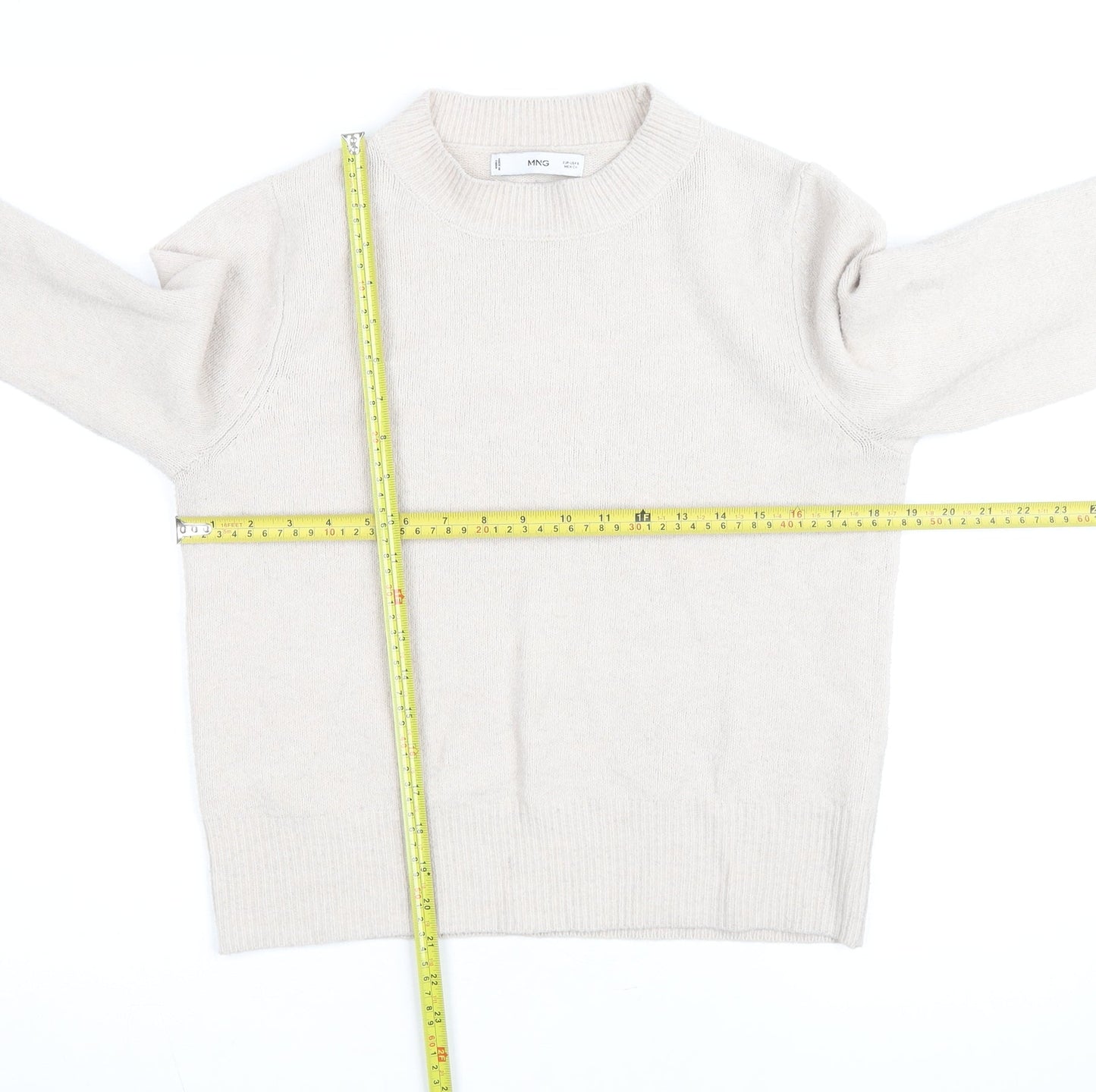 MNG Women’s Beige Wool Cashmere Crew Neck Jumper Size S