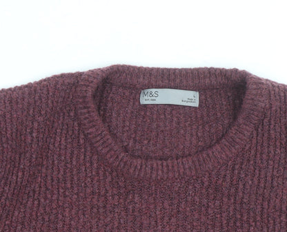 Marks and Spencer Men's Purple Chunky Knit Wool Blend Jumper Size L