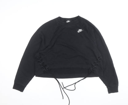 Nike Women's Black Lace-Up Crew Neck Pullover Sweatshirt M