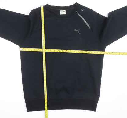 Puma Men's Black Crew Neck Sweatshirt M Regular Fit Logo Zip Detail